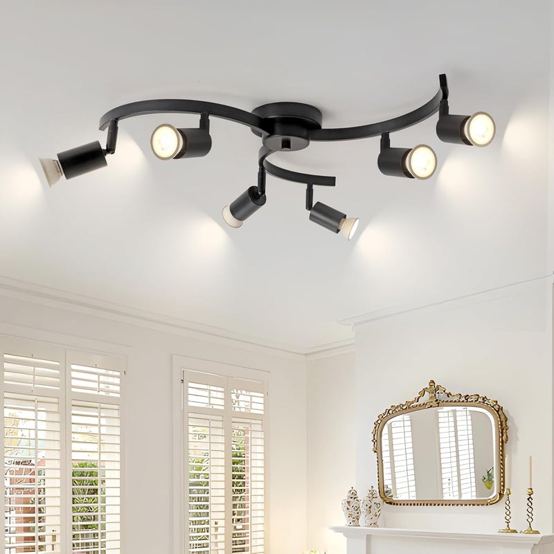 SEEBLEN 6 Light Track Lighting Fixtures Ceiling, Flexibly Rotatable Light Heads, Black Semi Flush Mount Ceiling Light for Kitchen Dining Room Living Room.Gu10 Bulb Base. - Image 1